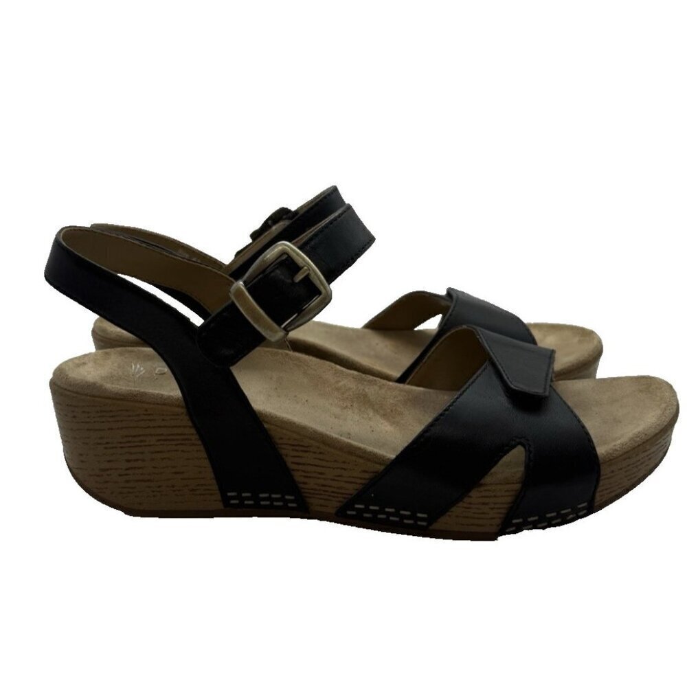 Dansko Laurie Wedge Womens Sandal Leather Ankle Strap Casual Black Sz 10.5 / 41